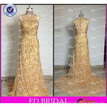 ED Bridal Sparkle High Quality Sheath Sleeveless High Collar Zipper Long Beaded Evening Gown 2017